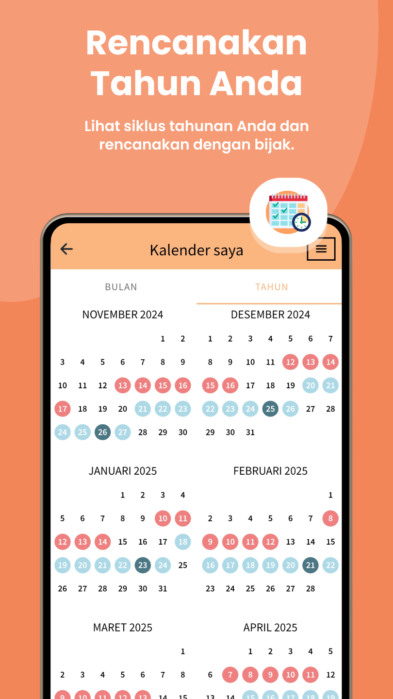 Tangkapan layar Selin: kalender tahunan