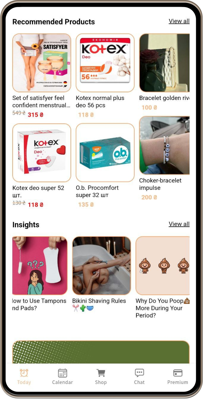 Recommended products section in the Selin app, displayed to attract user interest and drive engagement