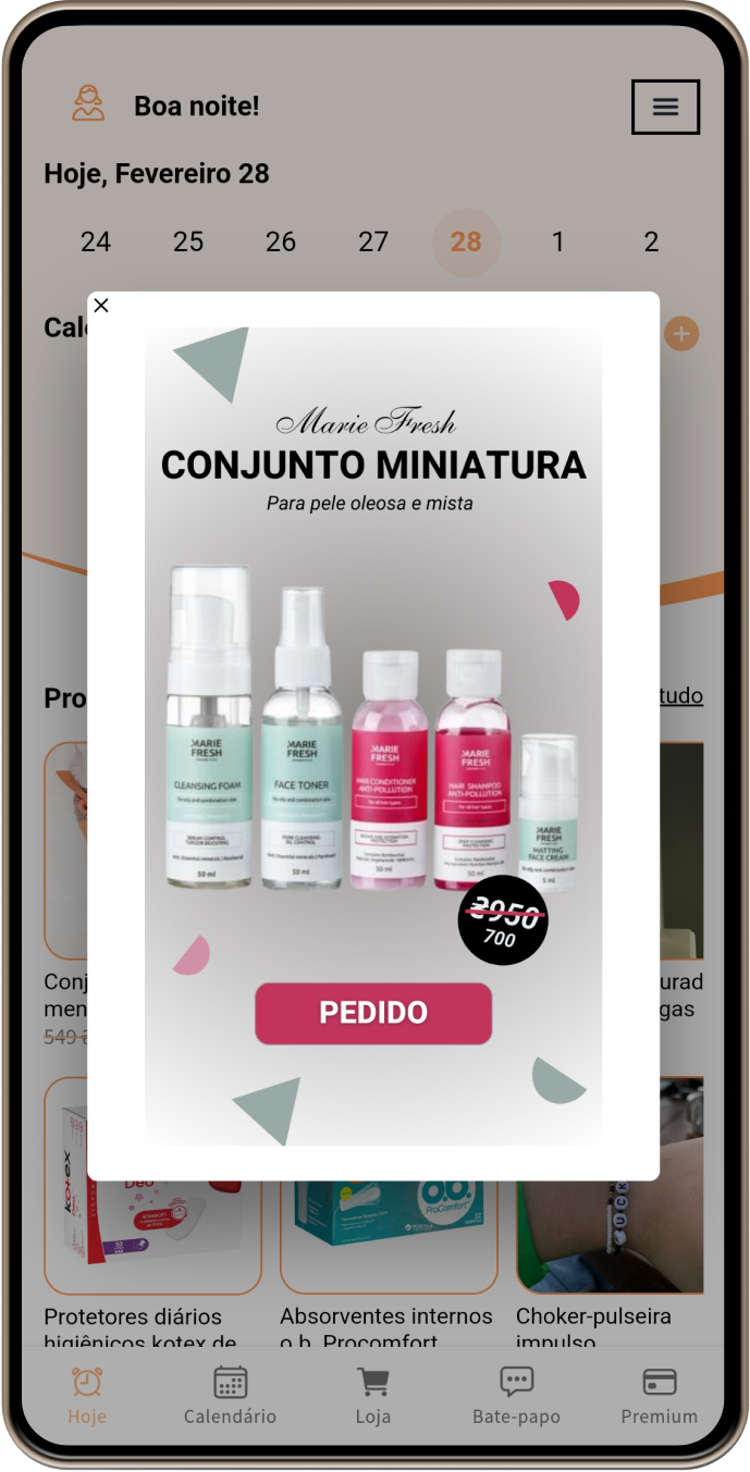 Pop-up em tela cheia que exibe uma mensagem promocional clara e envolvente com um forte foco visual